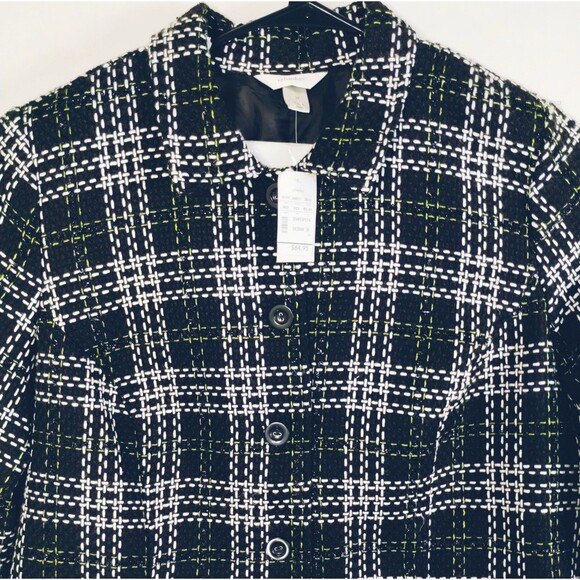 CJ Banks Blazer Women's 3X Tweed Button Up Wool Blend Lined Pockets Black Green - Picture 1 of 12